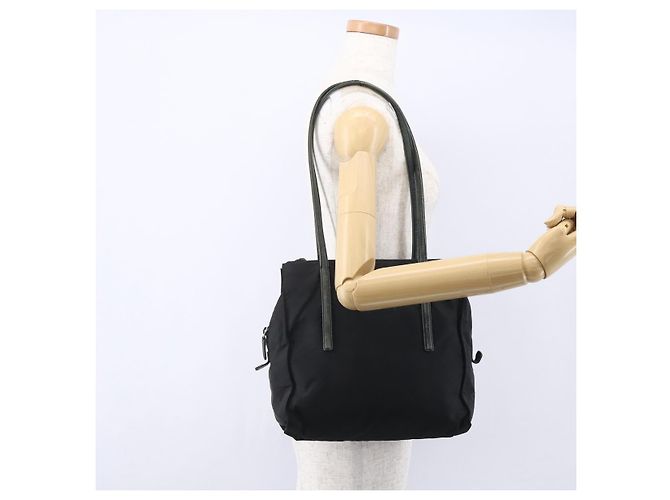 PRADA Borsa a mano in nylon nero argento Auth 154514 - vista 26