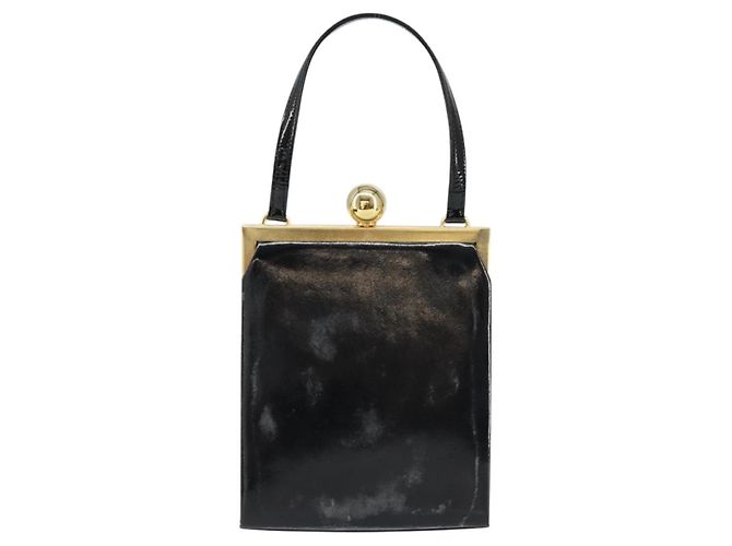 SAINT LAURENT Borsa a Mano Smalto Nero Oro Auth 154615 D'oro - vista 13