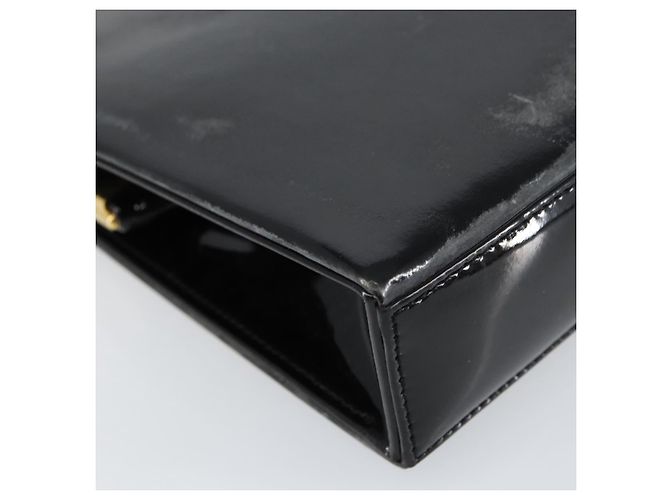 SAINT LAURENT Borsa a Mano Smalto Nero Oro Auth 154615 D'oro - vista 14