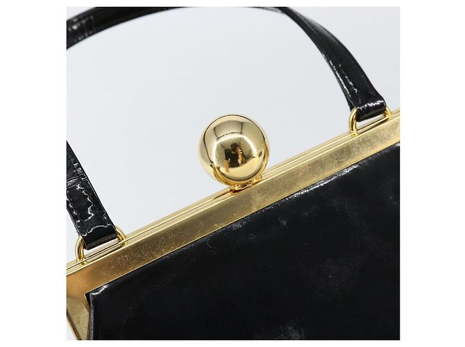 SAINT LAURENT Borsa a Mano Smalto Nero Oro Auth 154615 D'oro - vista 17