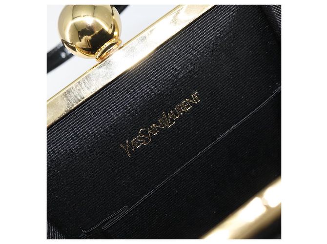 SAINT LAURENT Borsa a Mano Smalto Nero Oro Auth 154615 D'oro - vista 18