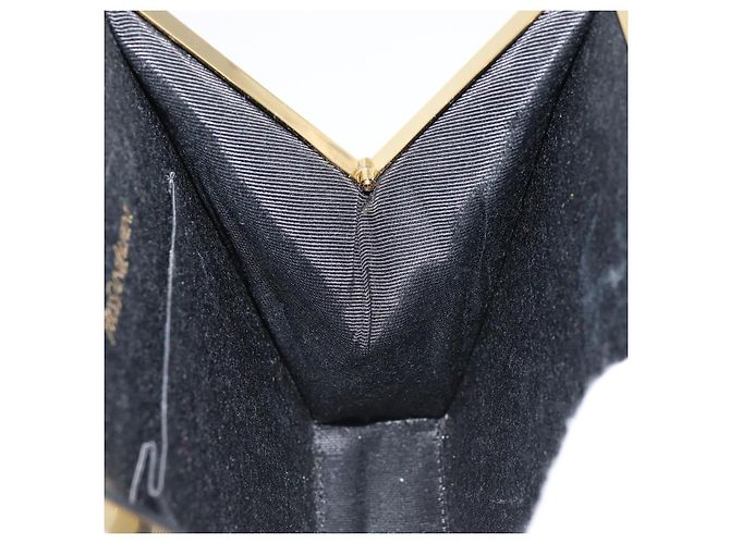 SAINT LAURENT Borsa a Mano Smalto Nero Oro Auth 154615 D'oro - vista 19