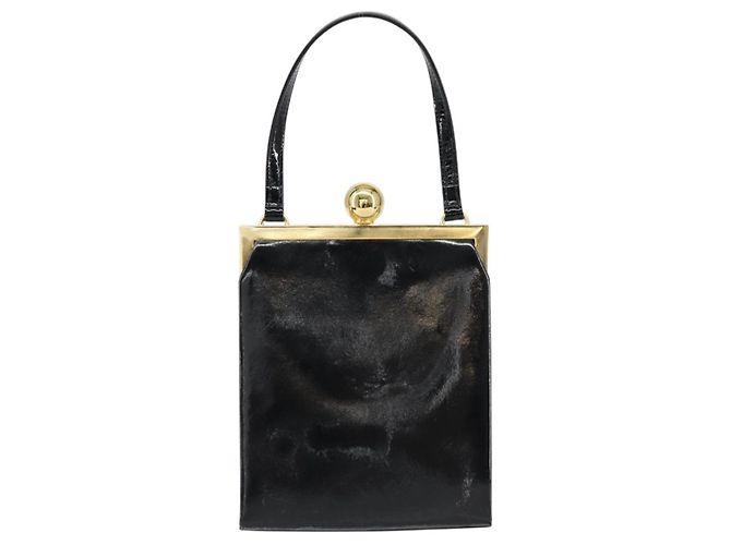 SAINT LAURENT Borsa a Mano Smalto Nero Oro Auth 154615 D'oro - vista 2