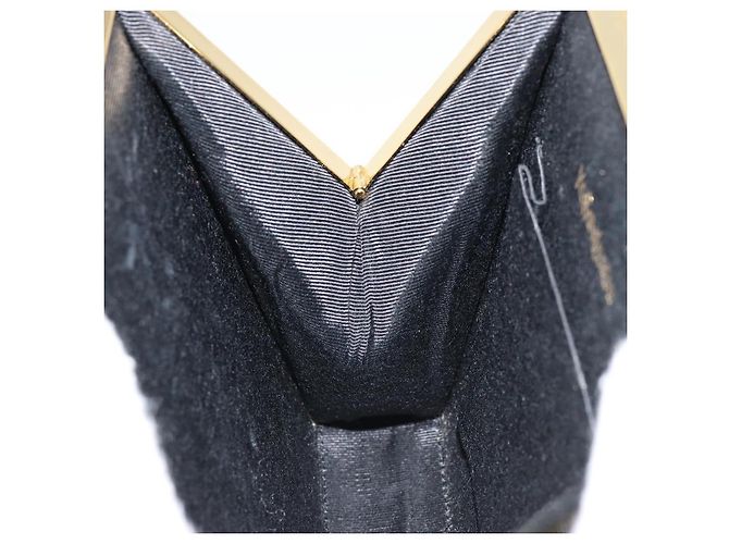 SAINT LAURENT Borsa a Mano Smalto Nero Oro Auth 154615 D'oro - vista 20