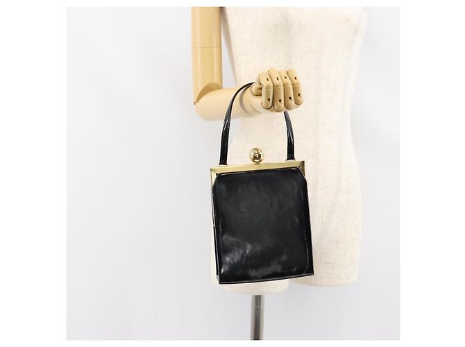SAINT LAURENT Borsa a Mano Smalto Nero Oro Auth 154615 D'oro - vista 21