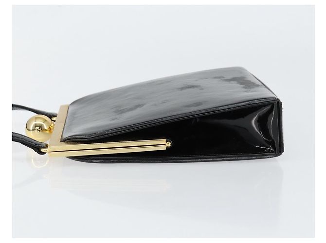SAINT LAURENT Borsa a Mano Smalto Nero Oro Auth 154615 D'oro - vista 4