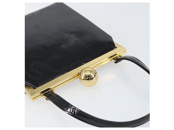 SAINT LAURENT Borsa a Mano Smalto Nero Oro Auth 154615 D'oro - vista 6