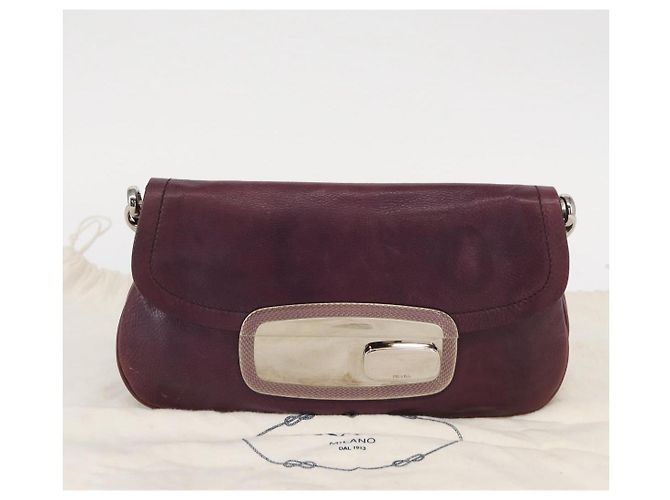 PRADA Pochette a Catena in Pelle Argento Viola Auth 148623V Porpora - vista 12