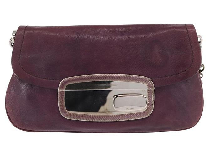 PRADA Pochette a Catena in Pelle Argento Viola Auth 148623V Porpora - vista 13