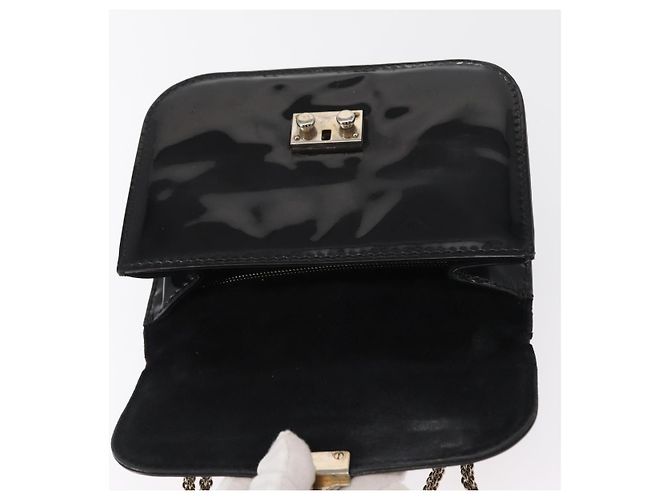 VALENTINO Borsa a spalla con catena e borchie Smalto Nero Argento Auth bs31222 - vista 10