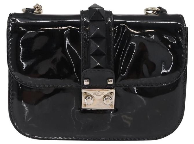 VALENTINO Borsa a spalla con catena e borchie Smalto Nero Argento Auth bs31222 - vista 13