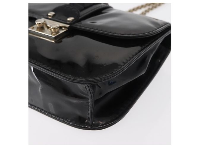 VALENTINO Borsa a spalla con catena e borchie Smalto Nero Argento Auth bs31222 - vista 14