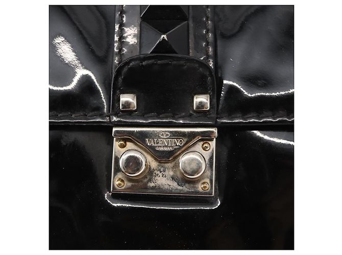 VALENTINO Borsa a spalla con catena e borchie Smalto Nero Argento Auth bs31222 - vista 17