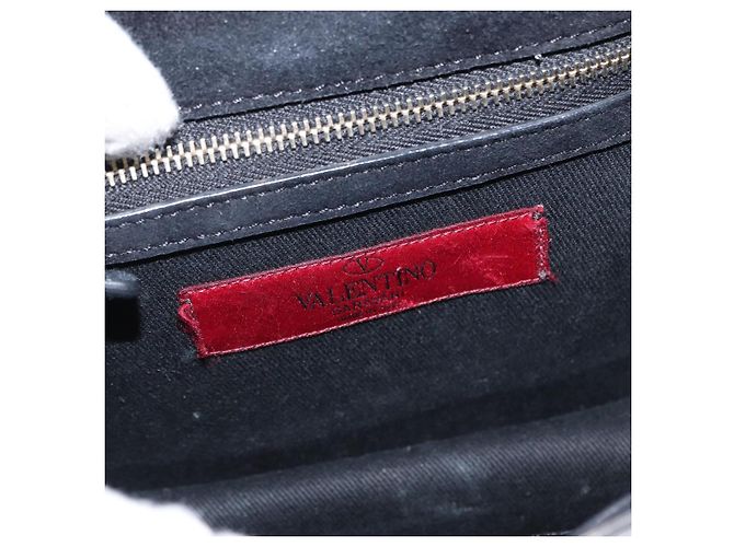 VALENTINO Borsa a spalla con catena e borchie Smalto Nero Argento Auth bs31222 - vista 18