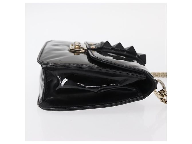 VALENTINO Borsa a spalla con catena e borchie Smalto Nero Argento Auth bs31222 - vista 3