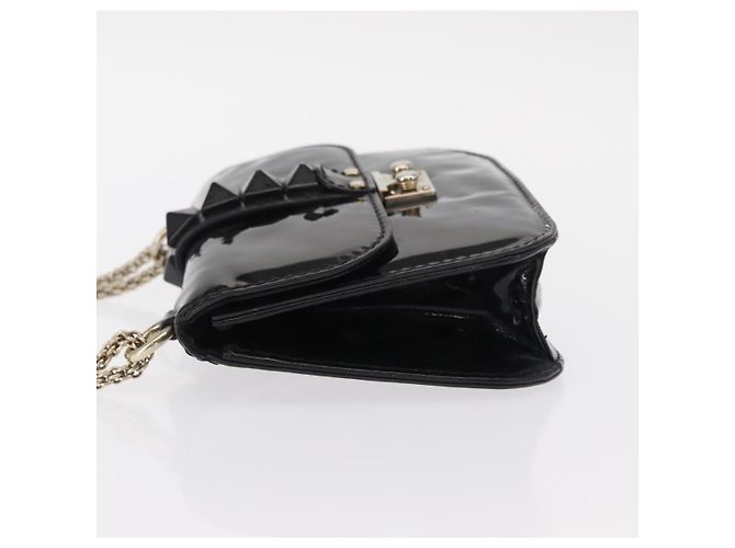 VALENTINO Borsa a spalla con catena e borchie Smalto Nero Argento Auth bs31222 - vista 4
