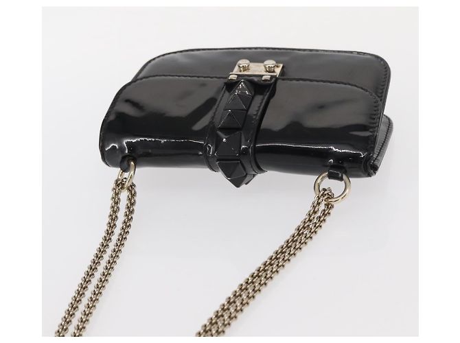 VALENTINO Borsa a spalla con catena e borchie Smalto Nero Argento Auth bs31222 - vista 6