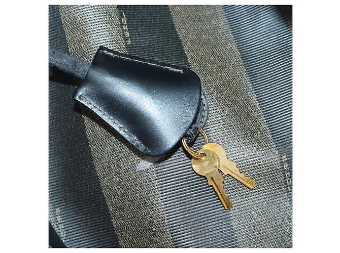 Pequin Bolsa Boston em lona Pecan FENDI PVC Preto Marrom ouro Auth bs30798 Dourado - vista 10