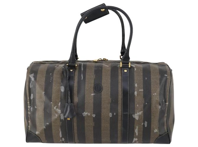 Pequin Bolsa Boston em lona Pecan FENDI PVC Preto Marrom ouro Auth bs30798 Dourado - vista 13