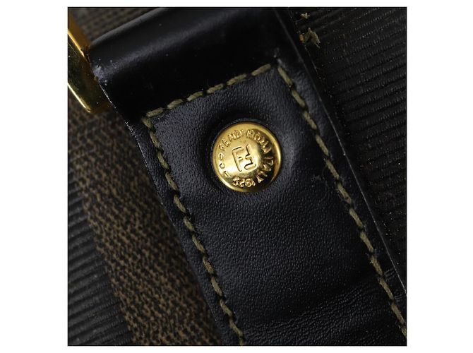 Pequin Bolsa Boston em lona Pecan FENDI PVC Preto Marrom ouro Auth bs30798 Dourado - vista 18