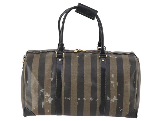 Pequin Bolsa Boston em lona Pecan FENDI PVC Preto Marrom ouro Auth bs30798 Dourado - vista 2