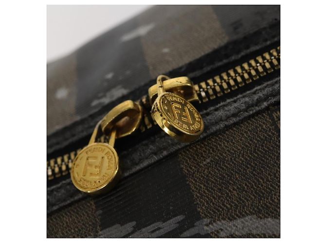 Pequin Bolsa Boston em lona Pecan FENDI PVC Preto Marrom ouro Auth bs30798 Dourado - vista 20
