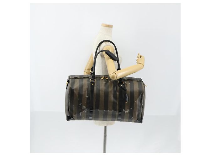 Pequin Bolsa Boston em lona Pecan FENDI PVC Preto Marrom ouro Auth bs30798 Dourado - vista 26
