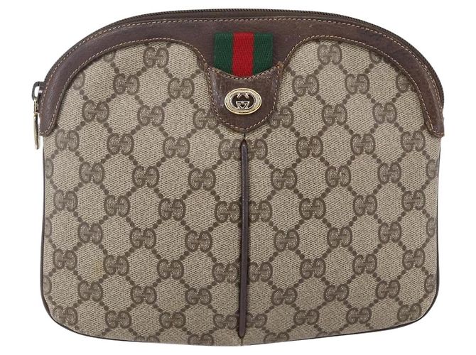 Borsa Sherry Line GG Supreme Web di GUCCI in PVC beige e oro 904 02 047 Auth BA7792 D'oro - vista 13