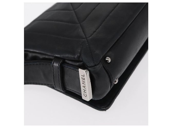 Borsa a Spalla CHANEL in Pelle di Agnello Nera con CC Argento Auth bs30993 Nero - vista 16
