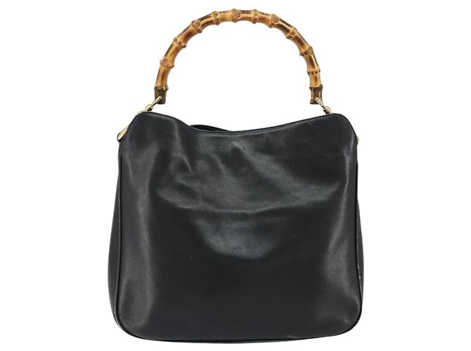 Borsa a mano in pelle Gucci Bamboo Nera Oro 001 0166 1638 Auth BA7790 Nero D'oro - vista 2