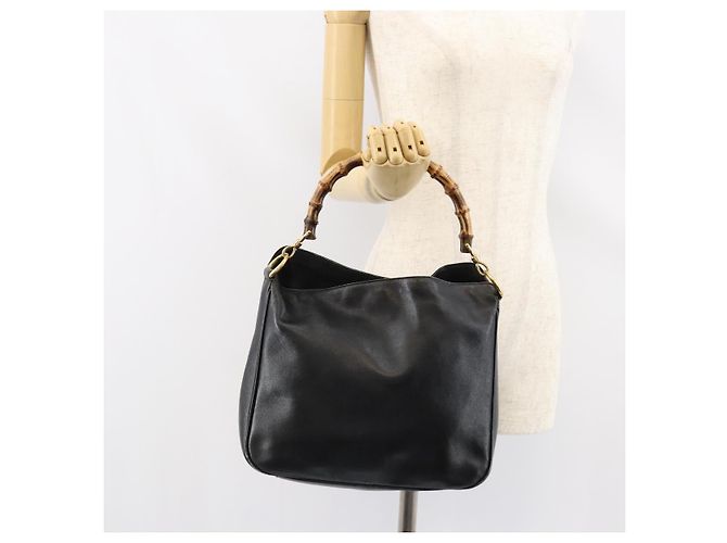 Borsa a mano in pelle Gucci Bamboo Nera Oro 001 0166 1638 Auth BA7790 Nero D'oro - vista 21