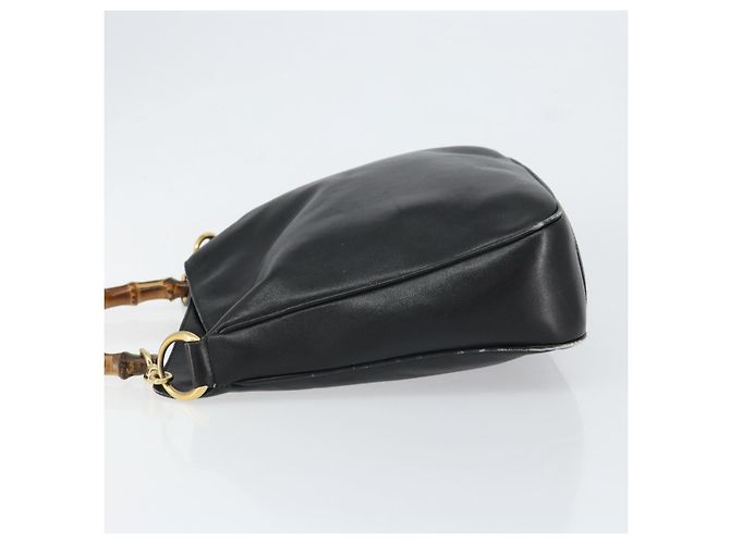 Borsa a mano in pelle Gucci Bamboo Nera Oro 001 0166 1638 Auth BA7790 Nero D'oro - vista 4