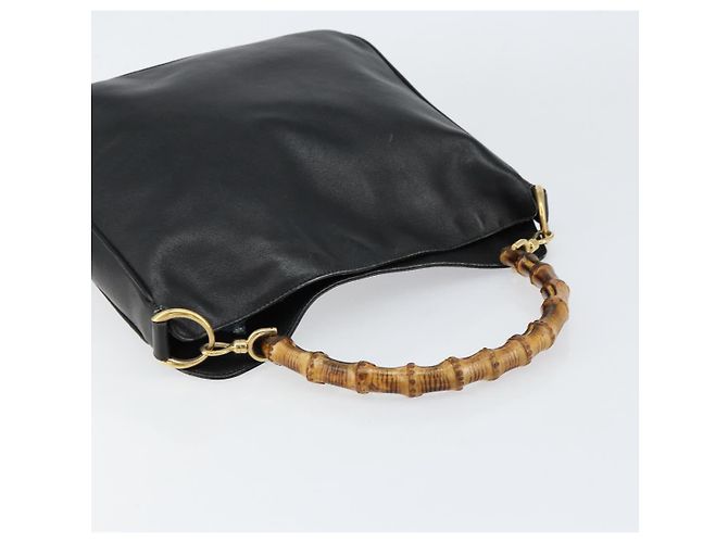 Borsa a mano in pelle Gucci Bamboo Nera Oro 001 0166 1638 Auth BA7790 Nero D'oro - vista 6