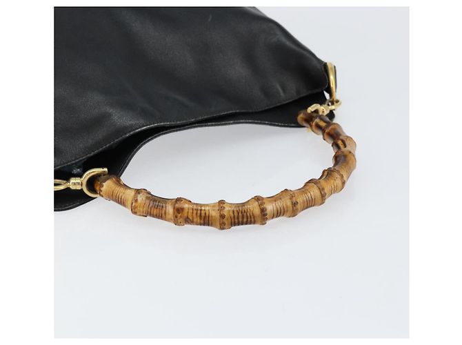 Borsa a mano in pelle Gucci Bamboo Nera Oro 001 0166 1638 Auth BA7790 Nero D'oro - vista 7