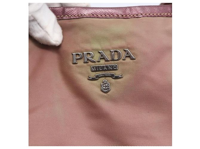 Borsa Tote Prada in nylon rosa argento Auth bs31047 - vista 17