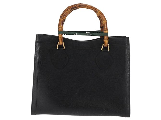 Borsa a mano in pelle nera GUCCI Bamboo Auth ep11149 Nero - vista 13