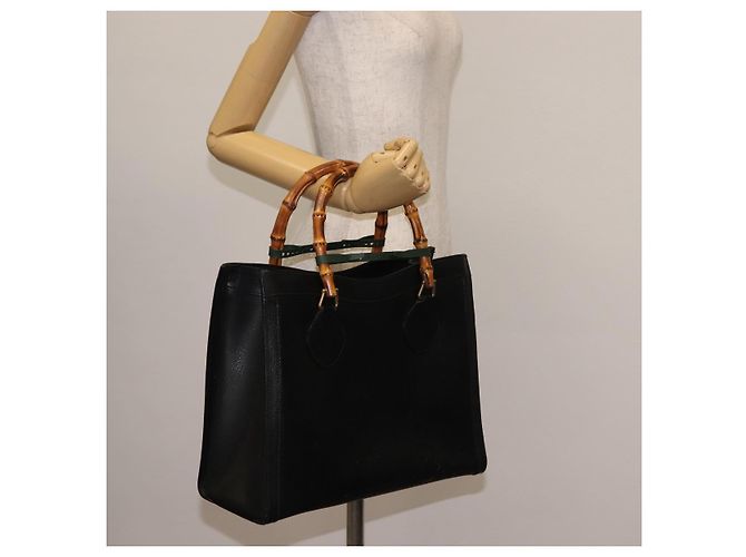 Borsa a mano in pelle nera GUCCI Bamboo Auth ep11149 Nero - vista 23