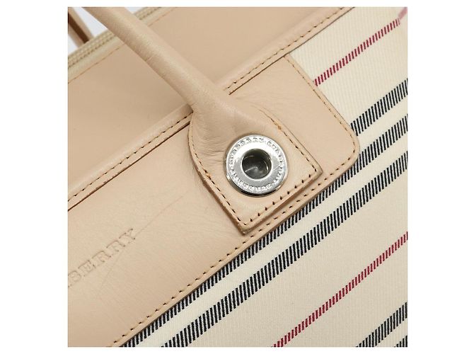 Burberry Tote Bag aus Leinwand in Elfenbein Silber authentisch hk3108 Roh - Ansicht 10