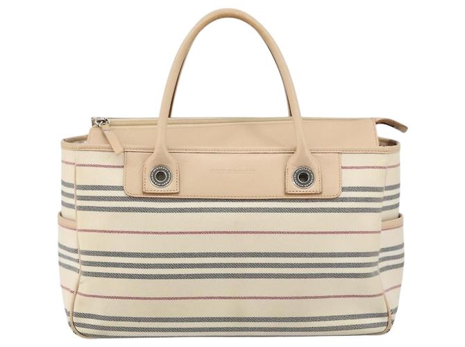 Burberry Tote Bag aus Leinwand in Elfenbein Silber authentisch hk3108 Roh - Ansicht 13