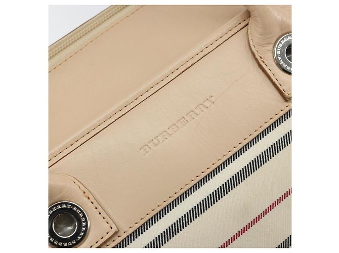 Burberry Tote Bag aus Leinwand in Elfenbein Silber authentisch hk3108 Roh - Ansicht 17
