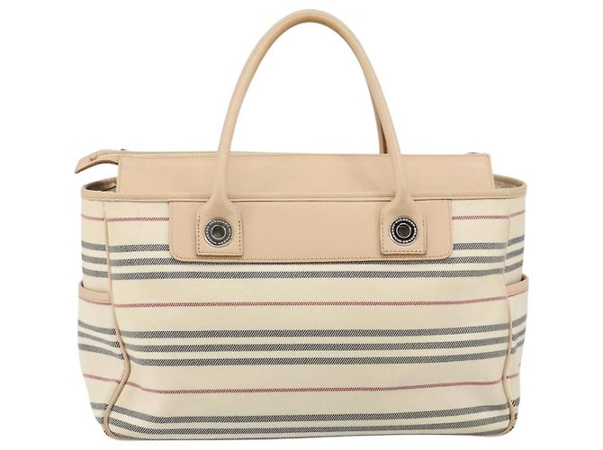 Burberry Tote Bag aus Leinwand in Elfenbein Silber authentisch hk3108 Roh - Ansicht 2