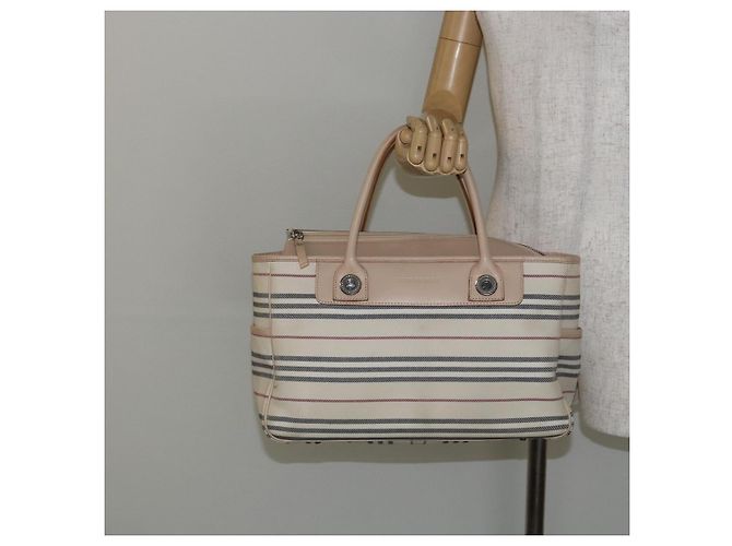 Burberry Tote Bag aus Leinwand in Elfenbein Silber authentisch hk3108 Roh - Ansicht 23