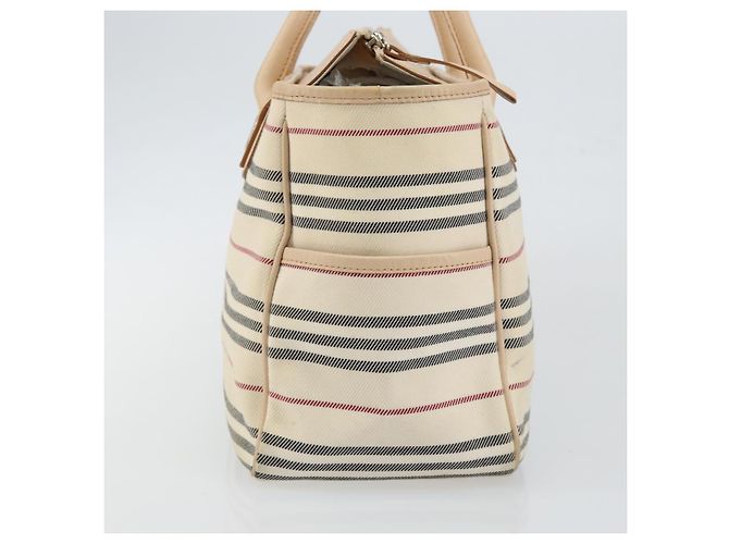 Burberry Tote Bag aus Leinwand in Elfenbein Silber authentisch hk3108 Roh - Ansicht 3
