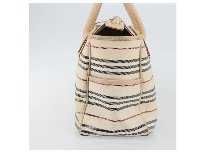Burberry Tote Bag aus Leinwand in Elfenbein Silber authentisch hk3108 Roh - Ansicht 4
