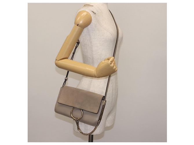 Chloé Borsa a Spalla Chloe Fay in Pelle Scamosciata Beige Oro Auth BA6627 D'oro - vista 25