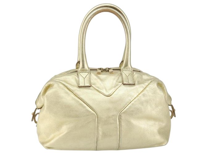 Borsa Boston Mini Easy in pelle dorata Auth BA6609 di SAINT LAURENT D'oro - vista 13