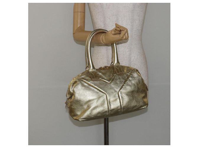 Borsa Boston Mini Easy in pelle dorata Auth BA6609 di SAINT LAURENT D'oro - vista 21