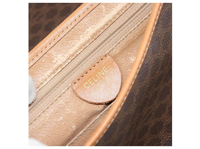 Céline Borsa a Spalla in Tela Macadam CELINE in Pelle PVC Marrone Oro Auth 152723 D'oro - vista 18