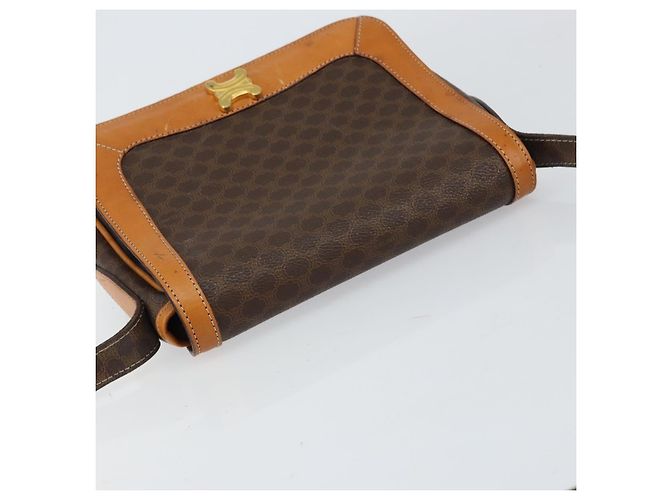 Céline Borsa a Spalla in Tela Macadam CELINE in Pelle PVC Marrone Oro Auth 152723 D'oro - vista 6