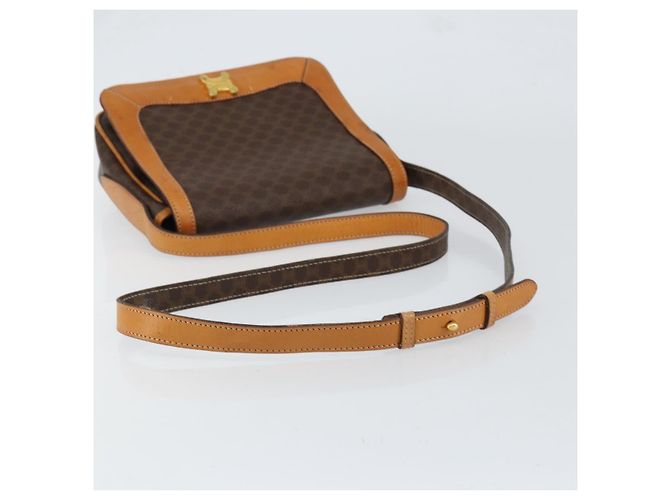 Céline Borsa a Spalla in Tela Macadam CELINE in Pelle PVC Marrone Oro Auth 152723 D'oro - vista 7